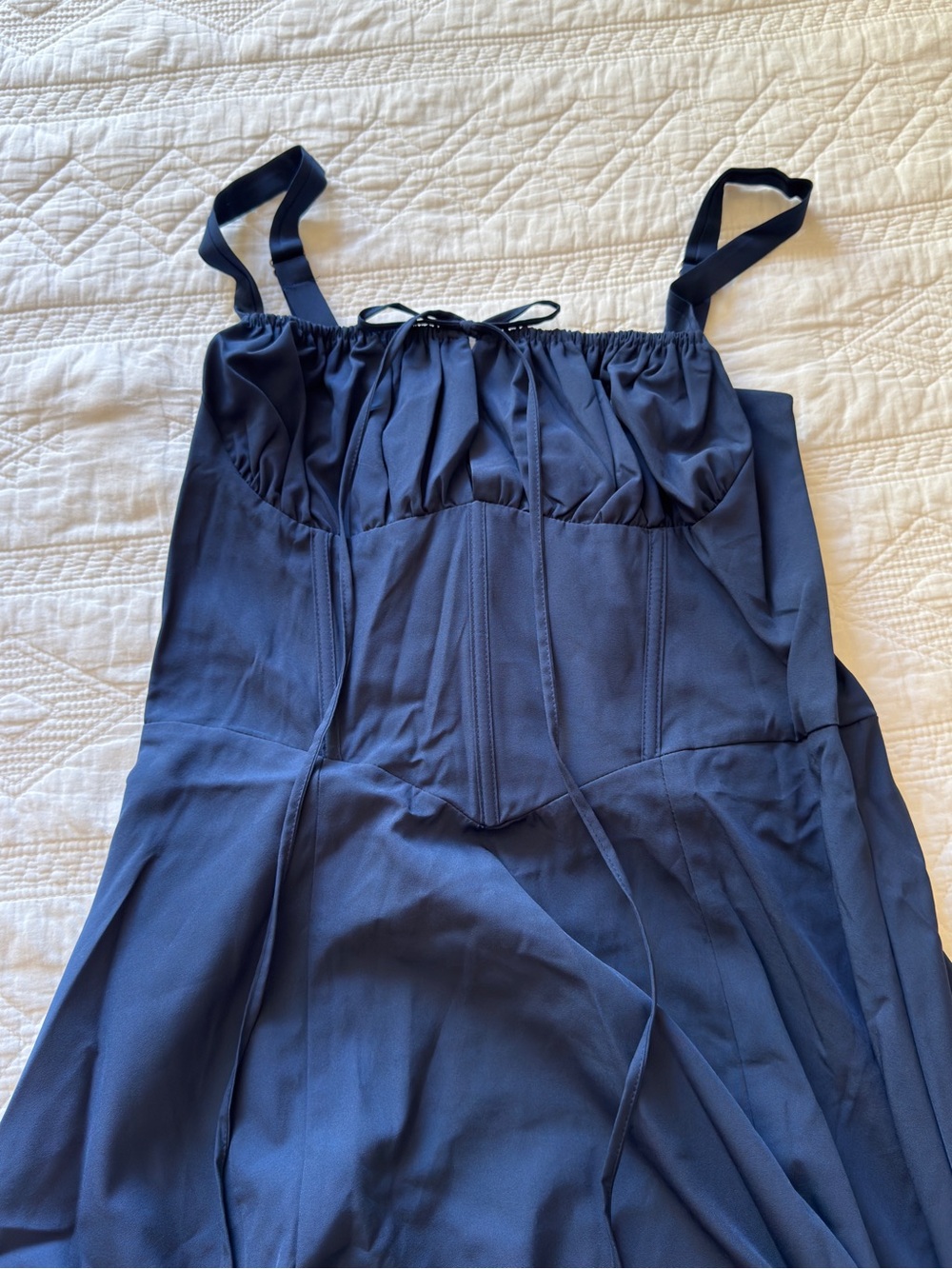 NWT Blue Corset Midi Dress Milkmaid style L - Picture 4 of 8
